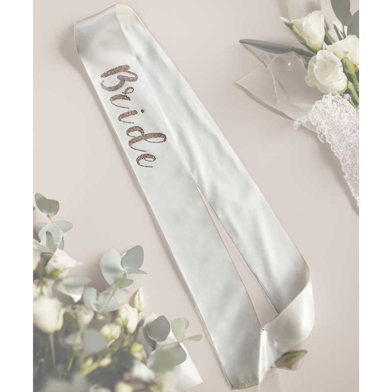 SOFT WHITE DIAMANTE BRIDE SASH