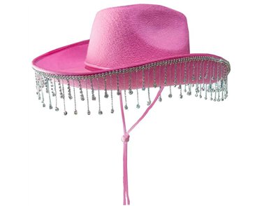 PINK COWBOY HAT WITH DIAMANTE CHAIN