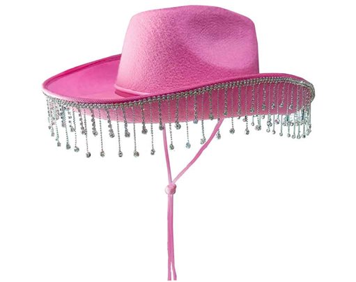PINK COWBOY HAT WITH DIAMANTE CHAIN