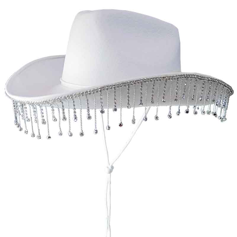 WHITE COWBOY HAT WITH DIAMANTE CHAIN