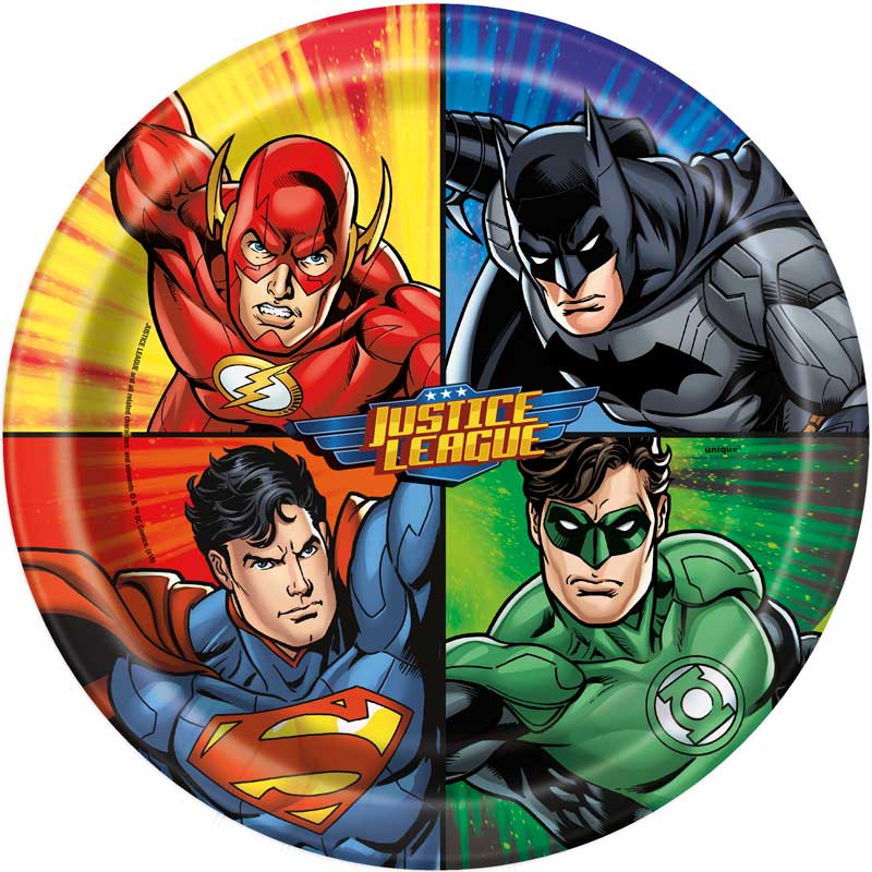 8PK 9in JUSTICE LEAGUE ROUND DINNER PLATES