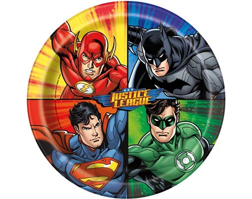 8PK 9in JUSTICE LEAGUE ROUND DINNER PLATES
