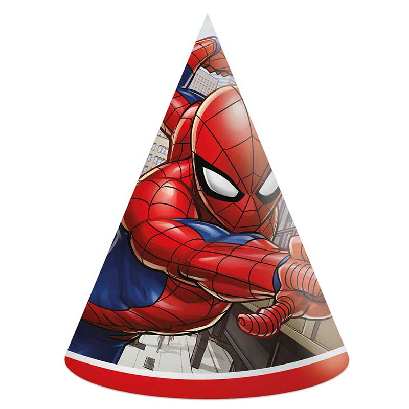 6PK SPIDERMAN CRIME FIGHTER PARTY HATS