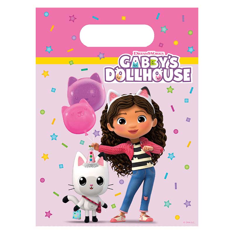 6PK GABBY'S DOLLHOUSE PLASTIC PARTY BAGS