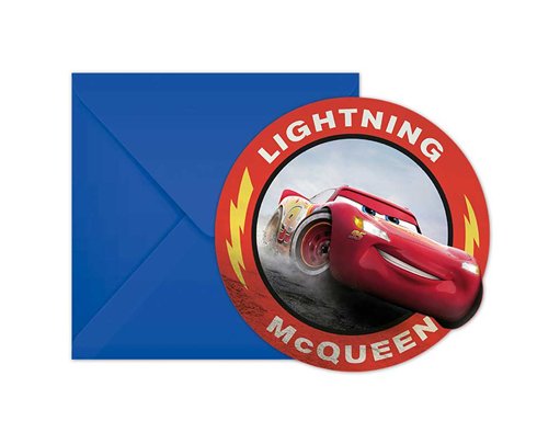 6PK DISNEY CARS INVITATIONS & ENVELOPES