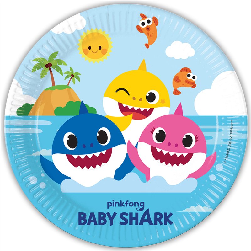 8PK 23cm BABY SHARK PAPER PLATES