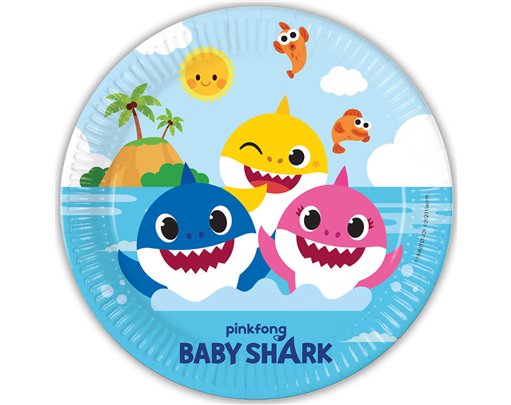8PK 23cm BABY SHARK PAPER PLATES