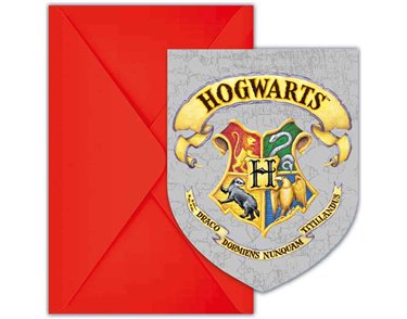 6PK HARRY POTTER HOGWARTS HOUSES INVITATIONS & ENVELOPES