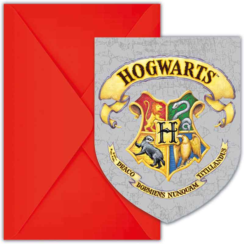 6PK HARRY POTTER HOGWARTS HOUSES INVITATIONS & ENVELOPES