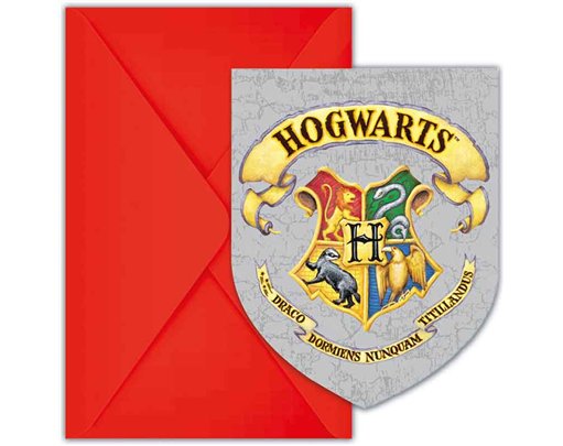 6PK HARRY POTTER HOGWARTS HOUSES INVITATIONS & ENVELOPES