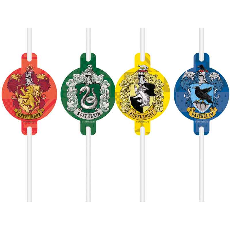 4PK HARRY POTTER HOGWARTS HOUSES PAPER DRINKING STRAWS