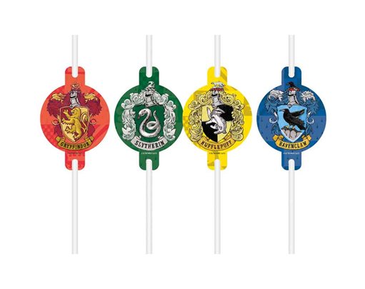 4PK HARRY POTTER HOGWARTS HOUSES PAPER DRINKING STRAWS