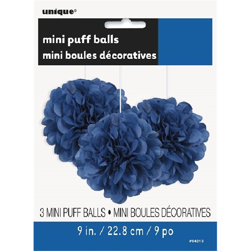 3PK 9IN ROYAL BLUE PUFF TISSUE DECORATION