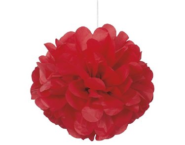 3PK 9IN RUBY RED PUFF TISSUE DECORATION
