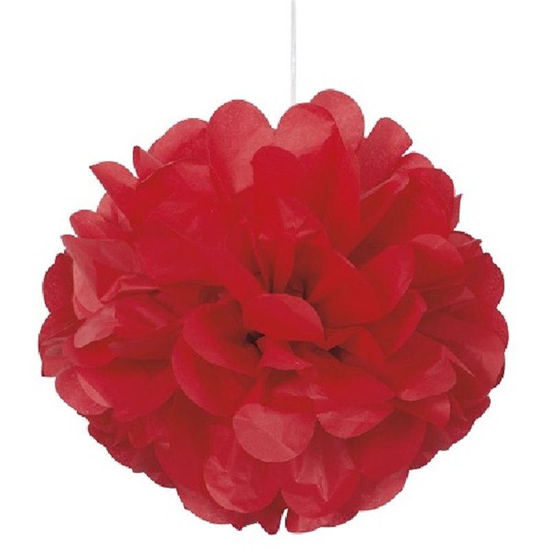 3PK 9IN RUBY RED PUFF TISSUE DECORATION