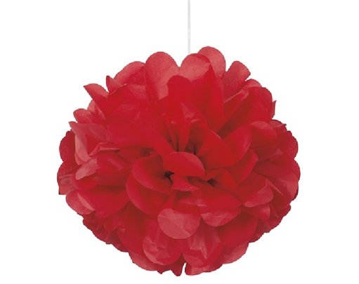 3PK 9IN RUBY RED PUFF TISSUE DECORATION