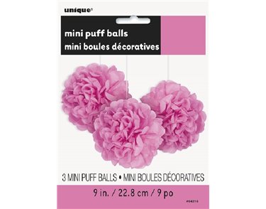 3PK 9IN HOT PINK PUFF TISSUE DECORATION