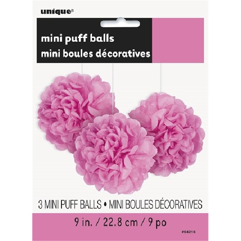 3PK 9IN HOT PINK PUFF TISSUE DECORATION