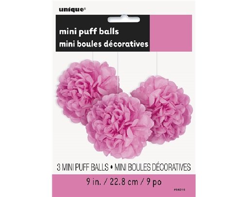 3PK 9IN HOT PINK PUFF TISSUE DECORATION