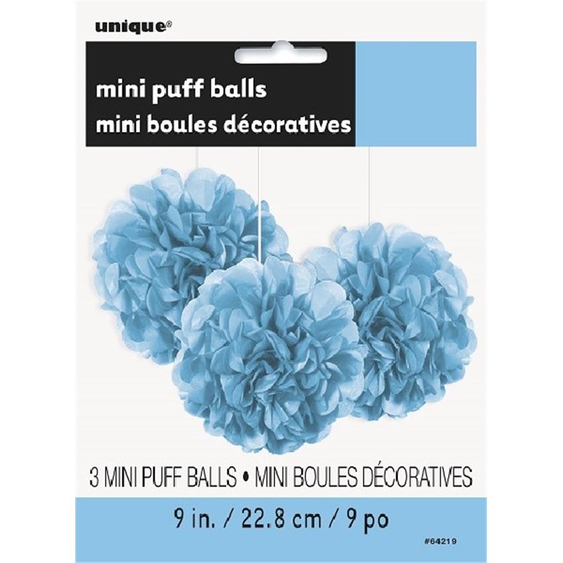 3PK 9IN POWDER BLUE PUFF TISSUE DECORATION