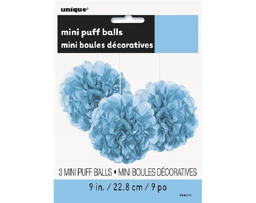 3PK 9IN POWDER BLUE PUFF TISSUE DECORATION