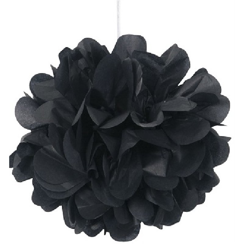 3PK 9IN BLACK PUFF TISSUE DECORATION