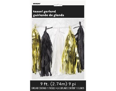 9FT G/B/W FOIL TISSUE TASSEL GARLND