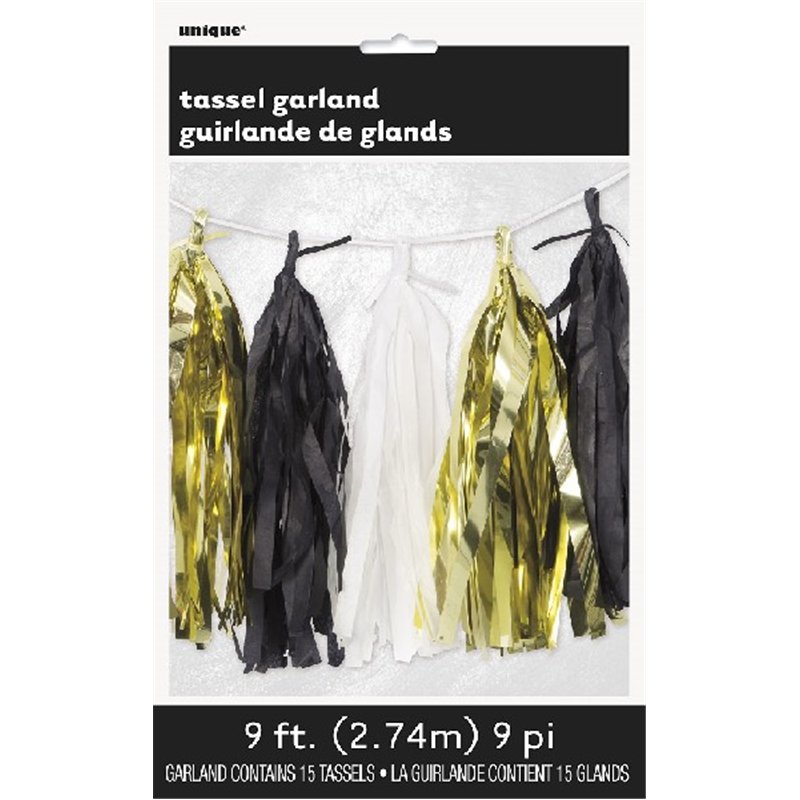 9FT G/B/W FOIL TISSUE TASSEL GARLND