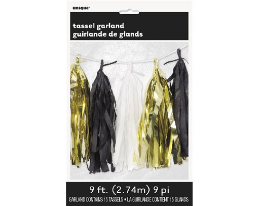 9FT G/B/W FOIL TISSUE TASSEL GARLND
