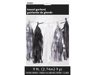 9FT S/B/W FOIL TISSUE TASSEL GARLAND