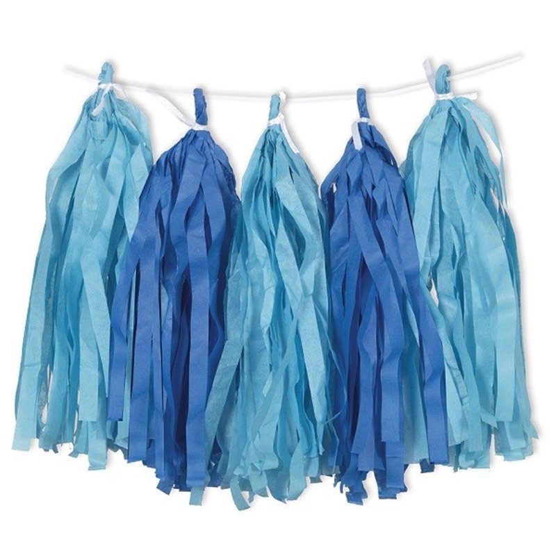 9FT ROYAL & LIGHT BLUE TISSUE TASSEL GARLAND