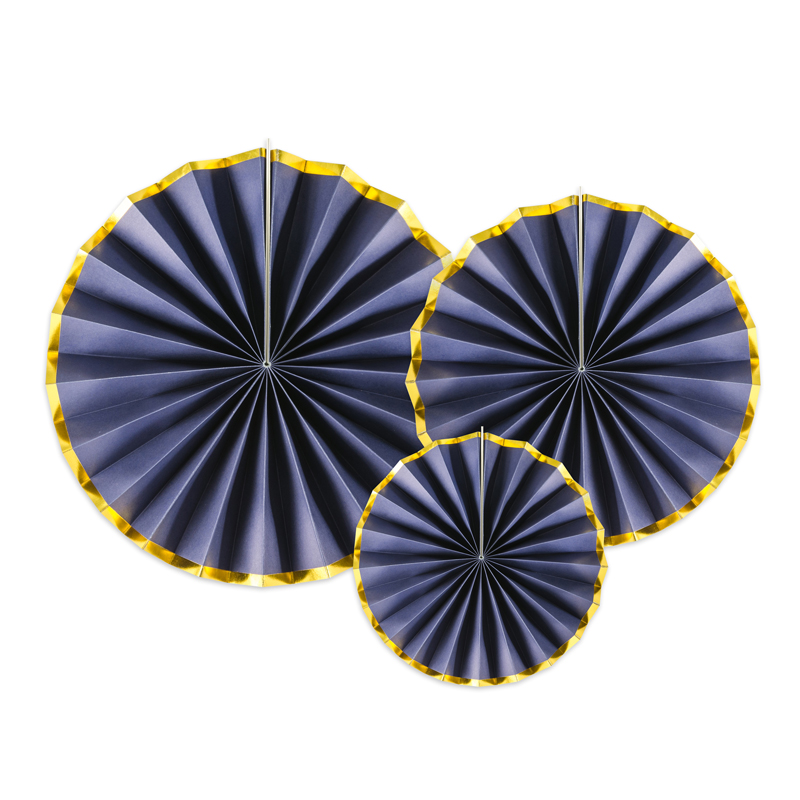 3PC NAVY & GOLD DECORATIVE ROSETTES