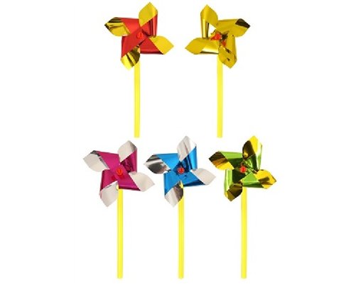 7CM W/10CM STICK MINI FOIL WINDMILL  60S