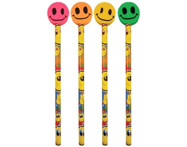 4ASST SMILE PENCIL W/ERASER TOP  24S