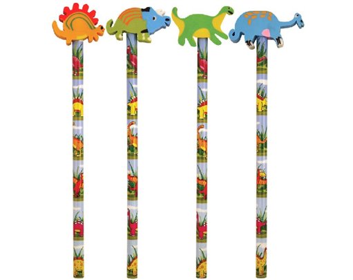 4ASST DINOSAUR PENCIL W/ERASER TOP  24S