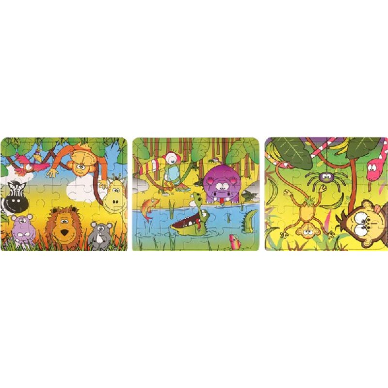 3ASST 13X12CM JUNGLE PUZZLE  108S