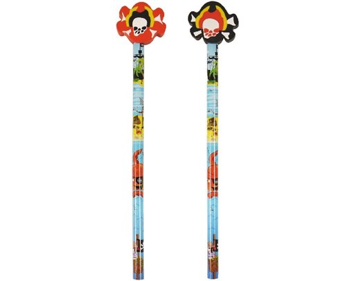 2ASST PIRATE PENCIL W/ERASER TOP  24S