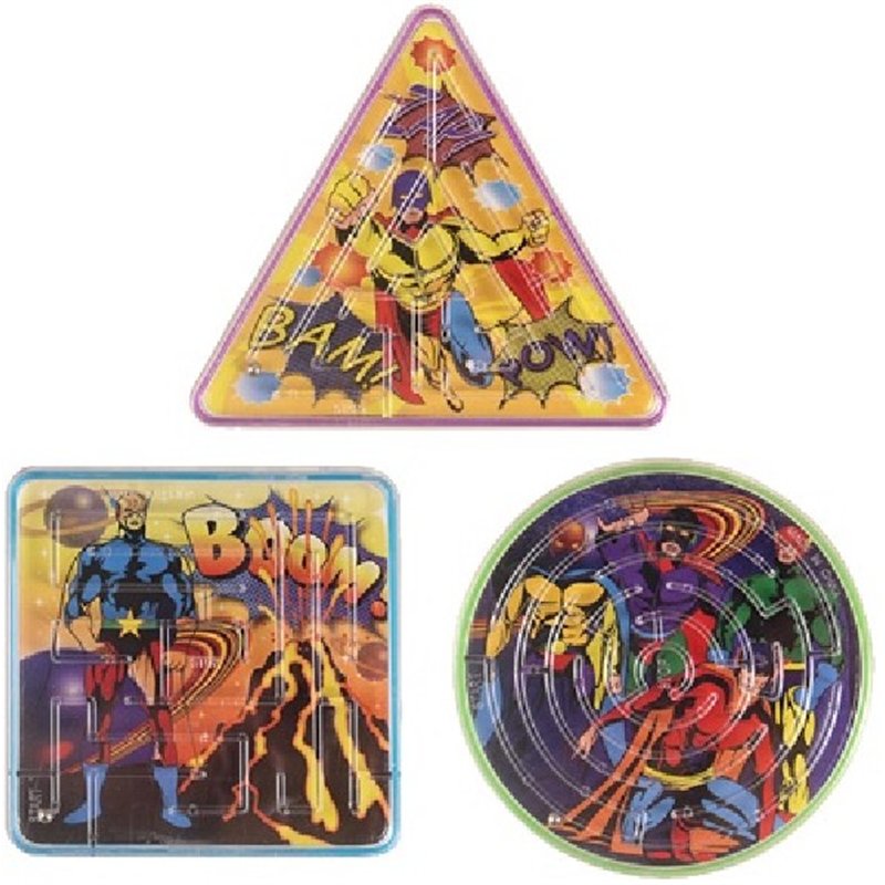 3ASST SHAPES SUPER HERO MAZE PUZZLE  96S