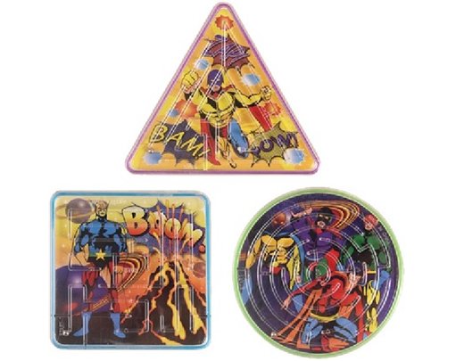 3ASST SHAPES SUPER HERO MAZE PUZZLE  96S
