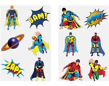 (6) 2ASST MINI SUPERHERO TATTOOS  96S