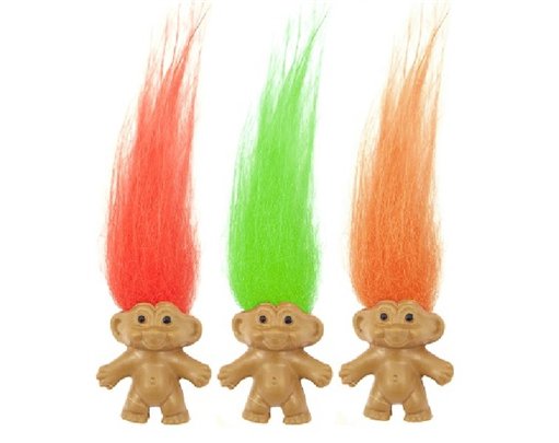 3ASST TROLLS WITH HAIR  72S