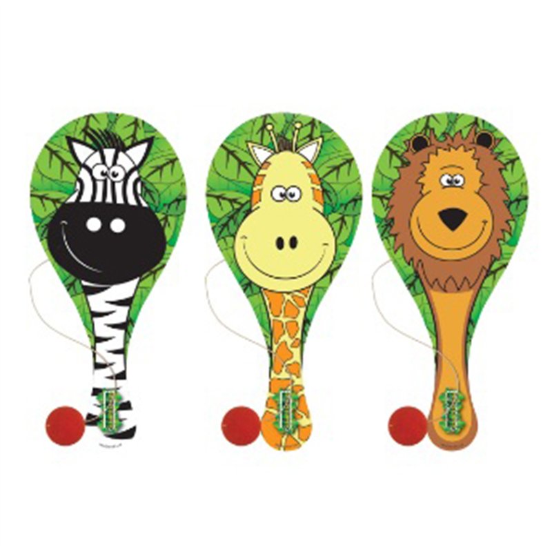 3ASST 22CM WOODEN JUNGLE PADDLE BAT/BALL