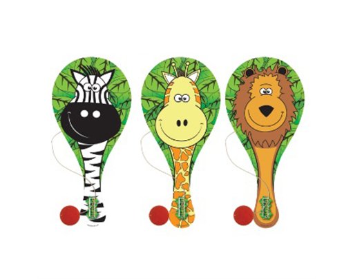 3ASST 22CM WOODEN JUNGLE PADDLE BAT/BALL