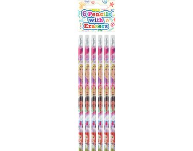 6PK PRINCESS FULL SIZE PENCIL WITH ERASER 24S
