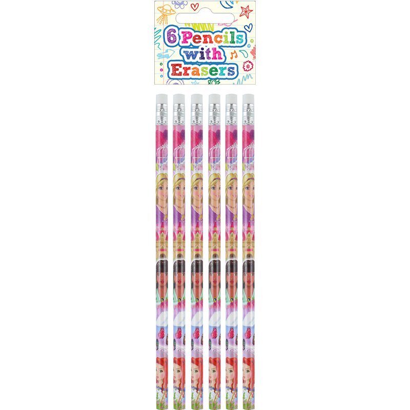 6PK PRINCESS FULL SIZE PENCIL WITH ERASER 24S