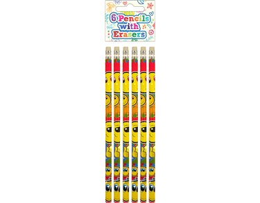 6PK SMILE FULL SIZE PENCIL WITH ERASER 24S
