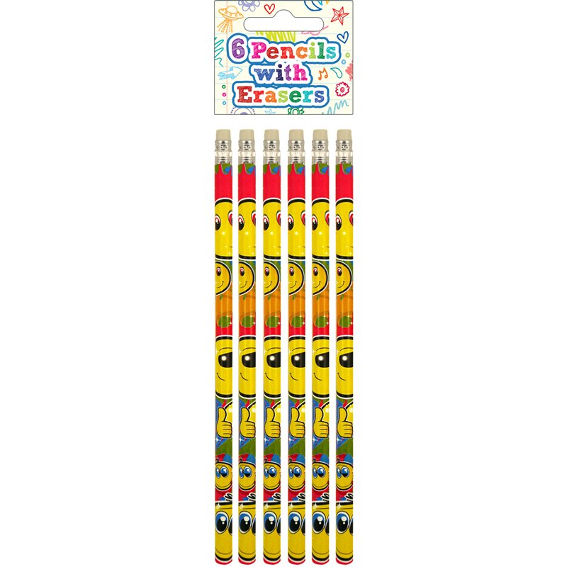 6PK SMILE FULL SIZE PENCIL WITH ERASER 24S