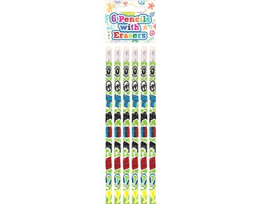 6PK GAMER FULL SIZE PENCIL WITH ERASER 24S