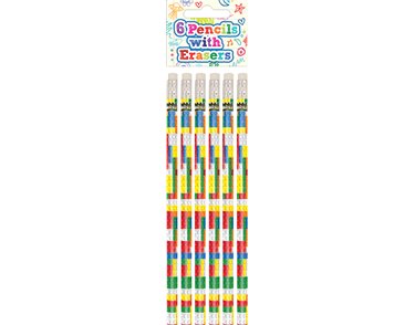 6PK BRICKZ FULL SIZE PENCIL WITH ERASER 24S