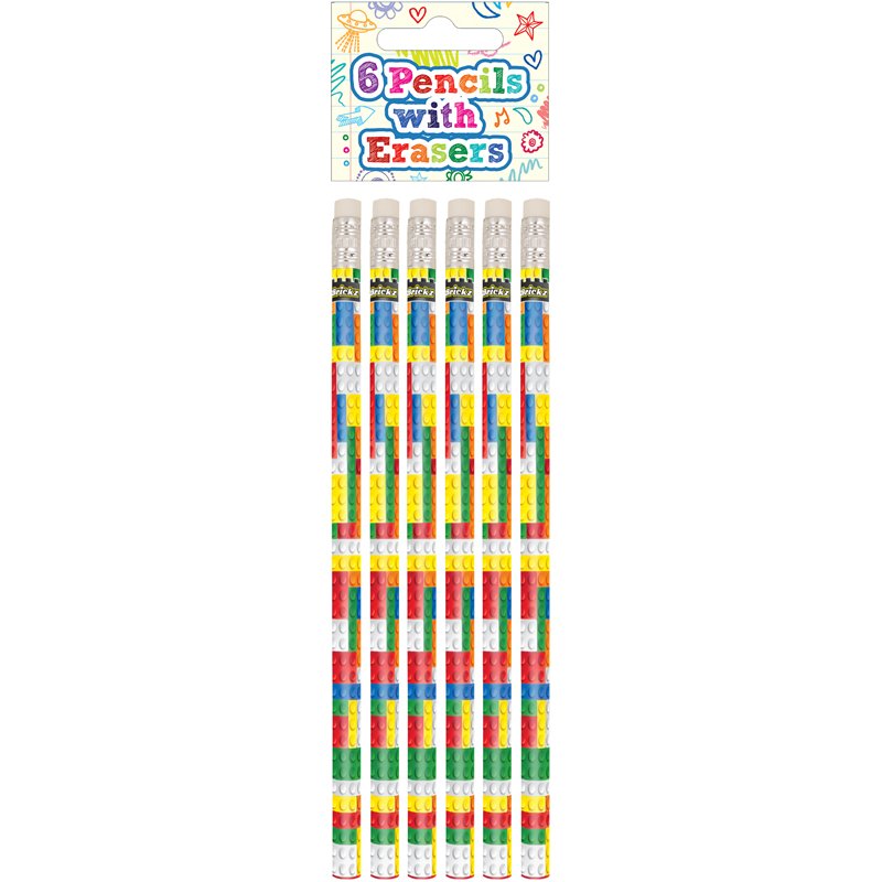 6PK BRICKZ FULL SIZE PENCIL WITH ERASER 24S